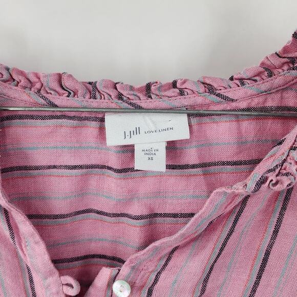 J JILL Striped Pink 100% Linen Top Womens Size Extra Small XS - Picture 2 of 3